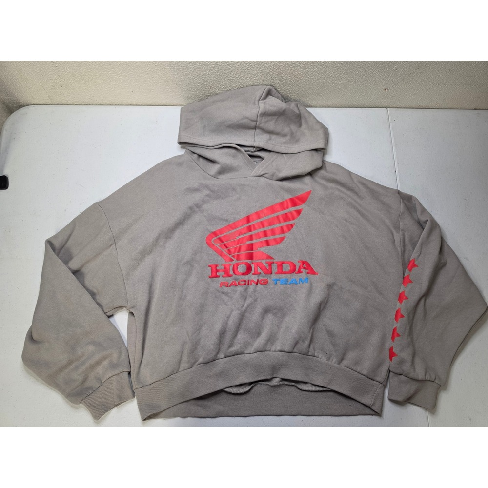 Honda Racing Team Women Gray Cropped Graphic Hoodie Sweatshirt Large